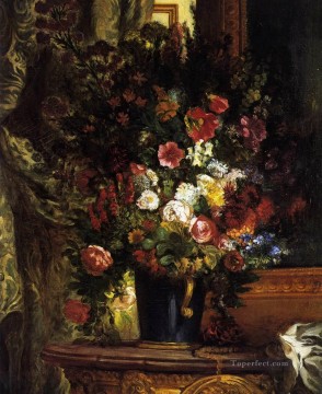 Impressionism Flowers Painting - A Vase of Flowers on a Console Eugene Delacroix